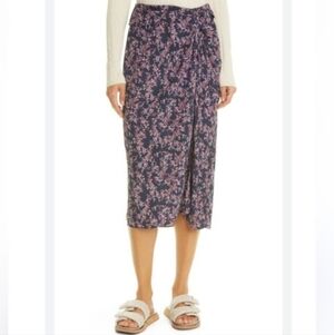 Rag & Bone Amber Midi Skirt Twist-Front Floral-Print Silk Crepe De Chine Size 00